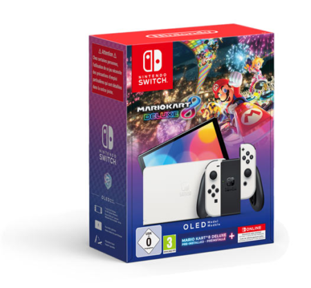 Nintendo-Switch-Console-OLED-White--Mario-Kart-8-Deluxe-Preinstallato--12-Mesi-Nintendo-Switch-Online